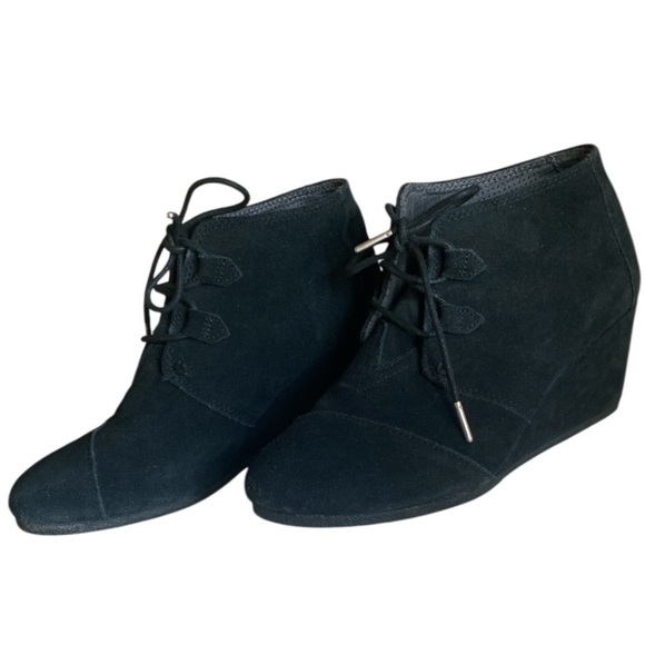 TOMS Suede Kala Wedge Booties Black Lace Up Women’s Size 10 - Picture 10 of 10